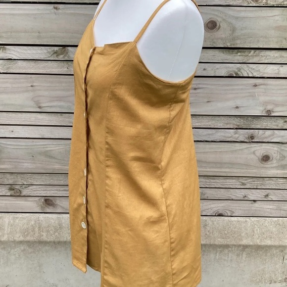 Holiday Sun Top Mustard Yellow Cotton Cut Out UK 14 Strappy Button Up Summer - Picture 8 of 12